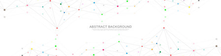 Website header or banner design with abstract geometric background and connecting dots and lines. Global network connection. Digital technology with plexus background and space for your text.のイラスト素材