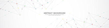 Website header or banner design with abstract polygonal background and connecting dots and lines. Global network connection. Digital technology with plexus background and space for your textのイラスト素材