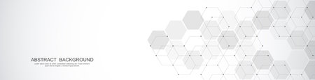 Banner design template. Abstract background with geometric shapes and hexagon pattern. Vector illustration for medicine, technology or science designのイラスト素材