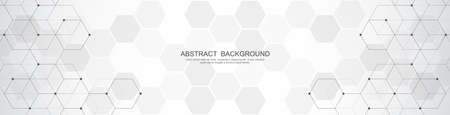 Banner design template. Abstract background with geometric shapes and hexagon pattern. Vector illustration for medicine, technology or science designのイラスト素材