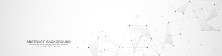 Website header or banner design with abstract polygonal background and connecting dots and lines. global network connection. Digital technology with plexus background and space for your textのイラスト素材
