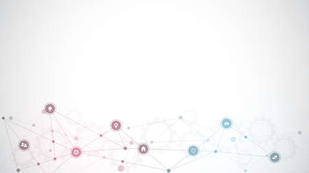 Information technology background with infographic elements and flat icons. Digital technology, network connection and communication concept. Vector illustrationのイラスト素材