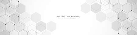 Banner design template. Abstract background with geometric shapes and hexagon pattern. Vector illustration for medicine, technology or science designのイラスト素材