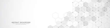 Banner design template. Abstract background with geometric shapes and hexagon pattern. Vector illustration for medicine, technology or science designのイラスト素材
