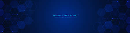 Banner design template. Abstract background with geometric shapes and hexagon pattern. Vector...