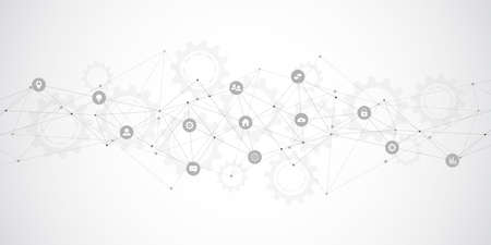 Information technology background with infographic elements and flat icons. Digital technology, network connection and communication concept. Vector illustrationのイラスト素材