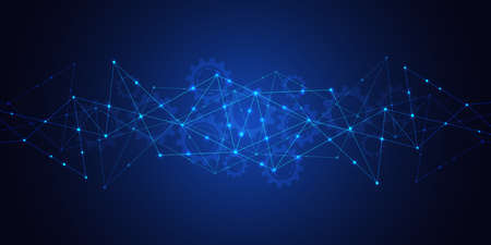 Abstract technology background with connecting dots and lines. Global network connection, digital technology and communication concept.のイラスト素材