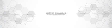 Banner design template. Abstract background with geometric shapes and hexagon pattern. Vector illustration for medicine, technology or science designのイラスト素材