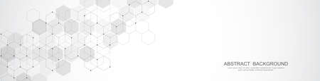 Banner design template. Abstract background with geometric shapes and hexagon pattern. Vector illustration for medicine, technology or science designのイラスト素材
