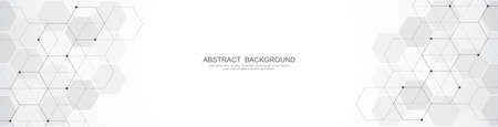 Banner design template. Abstract background with geometric shapes and hexagon pattern. Vector illustration for medicine, technology or science designのイラスト素材