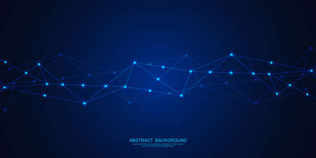 Abstract technology background with connecting dots and lines. Global network connection, digital technology and communication concept.のイラスト素材