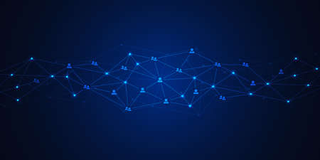 Abstract technology background with connecting dots and lines. Global network connection, digital technology and communication concept.のイラスト素材