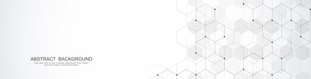 Banner design template. Abstract background with geometric shapes and hexagon pattern. Vector illustration for medicine, technology or science designのイラスト素材