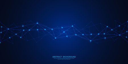 Abstract technology background with connecting dots and lines. Global network connection, digital technology and communication concept.のイラスト素材