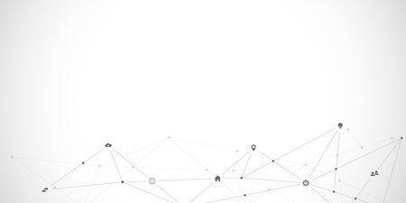 Information technology background with infographic elements and flat icons. Digital technology, network connection and communication concept. Vector illustrationのイラスト素材