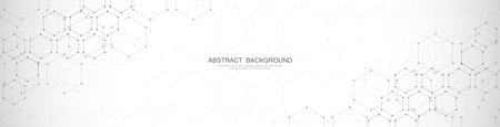 Banner design template or website header. Abstract background with geometric shapes and hexagon patternのイラスト素材