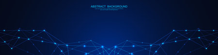 Website header or banner design with abstract polygonal background and connecting dots and lines. Global network connection. Digital technology with plexus background and space for your textのイラスト素材
