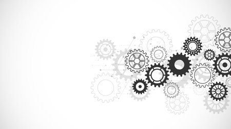 Cogs and gear wheel mechanisms. Concepts and ideas for hi-tech digital technology and engineering design. Abstract technical background of mechanical engineeringのイラスト素材