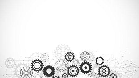 Cogs and gear wheel mechanisms. Concepts and ideas for hi-tech digital technology and engineering design. Abstract technical background of mechanical engineeringのイラスト素材