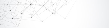 Website header or banner design with abstract geometric background and connecting dots and lines. Global network connection. Digital technology with plexus background and space for your textの写真素材