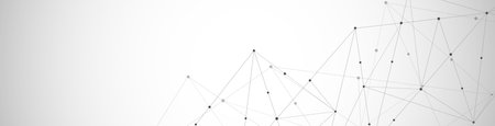 Website header or banner design with abstract geometric background and connecting dots and lines. Global network connection. Digital technology with plexus background and space for your textの写真素材
