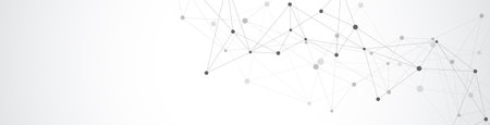 Website header or banner design with abstract geometric background and connecting dots and lines. Global network connection. Digital technology with plexus background and space for your textの写真素材