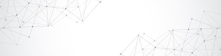 Website header or banner design with abstract geometric background and connecting dots and lines. Global network connection. Digital technology with plexus background and space for your textの写真素材