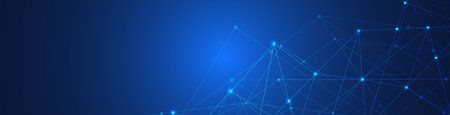 Website header or banner design with abstract geometric background and connecting dots and lines. Global network connection. Digital technology with plexus background and space for your textの写真素材
