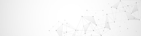 Website header or banner design with abstract geometric background and connecting dots and lines. Global network connection. Digital technology with plexus background and space for your textの写真素材