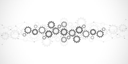 Cogs and gear wheel mechanisms. Hi-tech digital technology and engineering. Abstract technical backgroundの写真素材
