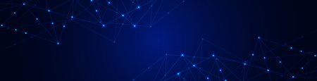 Website header or banner design with abstract polygonal background and connecting dots and lines. Global network connection. Digital technology with plexus background and space for your textの写真素材