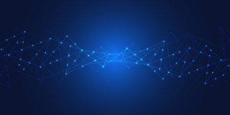 Abstract technology background with connecting dots and lines. Global network connection. Digital technology and communication conceptの写真素材