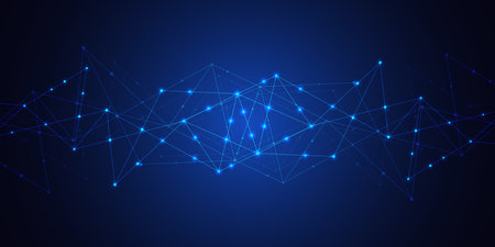 Abstract technology background with connecting dots and lines. Global network connection. Digital technology and communication conceptの写真素材
