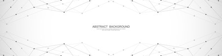 Website header or banner design with abstract polygonal background and connecting dots and lines. global network connection. Digital technology with plexus background and space for your text.のイラスト素材