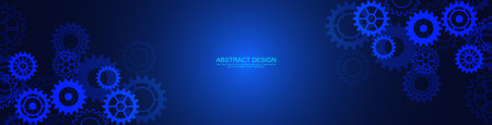 Website header or banner design with cogs and gear wheel mechanisms. Concepts and ideas for digital technology and engineering design. Abstract technical background of mechanical engineering.のイラスト素材