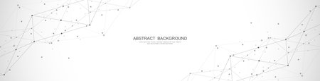 Website header or banner design with abstract polygonal background and connecting dots and lines. Global network connection. Digital technology with plexus background and space for your textのイラスト素材