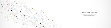 Website header or banner design with abstract polygonal background and connecting dots and lines. Global network connection. Digital technology with plexus background and space for your textのイラスト素材