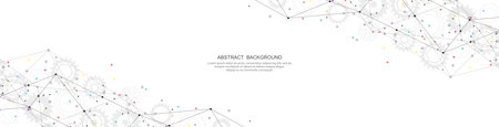 Website header or banner design with abstract polygonal background and connecting dots and lines. Global network connection. Digital technology with plexus background and space for your textのイラスト素材