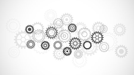 Cogs and gear wheel mechanisms. Concepts and ideas for hi-tech digital technology and engineering design. Abstract technical background of mechanical engineeringのイラスト素材
