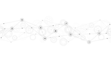 Information technology background with infographic elements and flat icons. Digital technology, network connection and communication concept. Vector illustrationのイラスト素材