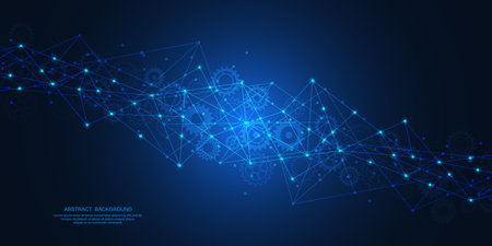 Abstract technology background with connecting the dots and lines. Global network connection, internet technology and digital communication conceptのイラスト素材