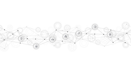Information technology background with infographic elements and flat icons. Digital technology, network connection and communication concept. Vector illustrationのイラスト素材