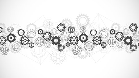 Cogs and gear wheel mechanisms. Concepts and ideas for hi-tech digital technology and engineering design. Abstract technical background of mechanical engineeringのイラスト素材