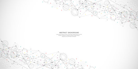 Abstract background and geometric pattern with connecting the dots and lines. Networking concept, internet connection and global communicationのイラスト素材