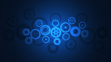 Cogs and gear wheel mechanisms. Concepts and ideas for hi-tech digital technology and engineering design.のイラスト素材