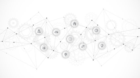 Information technology background with infographic elements and flat icons. Digital technology, network connection and communication concept. Vector illustrationのイラスト素材