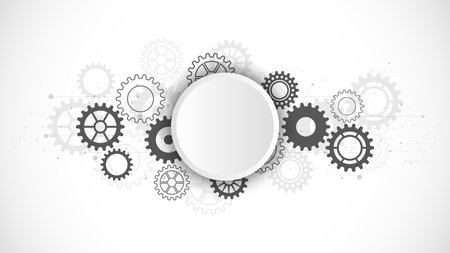 Cogs and gear wheel mechanisms. Concepts and ideas for hi-tech digital technology and engineering design. Abstract technical background of mechanical engineeringのイラスト素材
