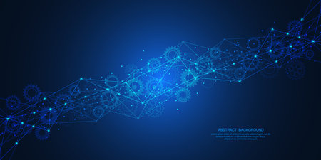 Abstract technology background with connecting the dots and lines. Global network connection, internet technology and digital communication conceptのイラスト素材