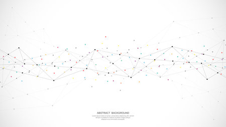 Abstract geometric background with connecting the dots and lines. Networking concept, internet connection and global communicationのイラスト素材