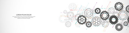 Website header or banner design with cogs and gear wheel mechanismsのイラスト素材